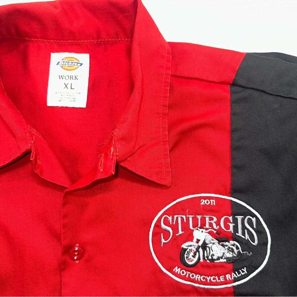 Dickies Sturgis 2011 Motorcycle Rally Shirt XL Red Black Colorblock Button Up - Picture 5 of 9
